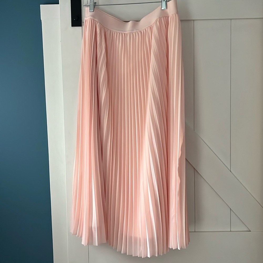 Quince Pink Chiffon Pleated Midi Skirt with Elastic Waist - XL